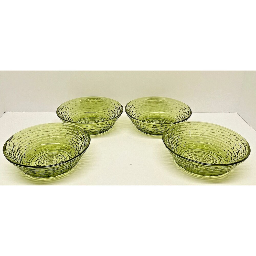 Vintage Anchor Hocking Soreno Avocado Set of 4-6" Salad/Dessert Bowls-Excellent